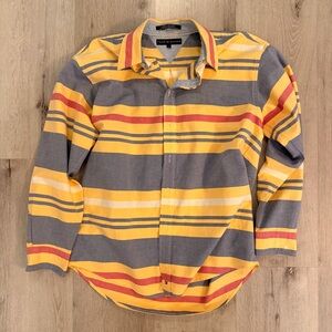 Vintage 2002 Tommy Hilfiger Button Up Shirt Size Large Yellow Gray Striped Y2K